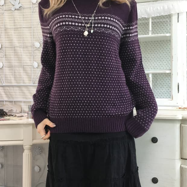일본빈티지 퍼플 노르딕 풀오버 니트