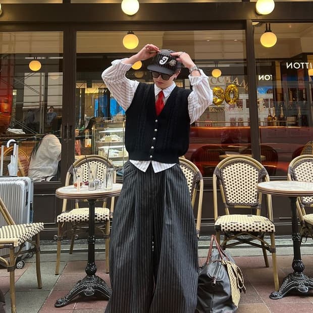 pushpush 스트라이프팬츠 블랙