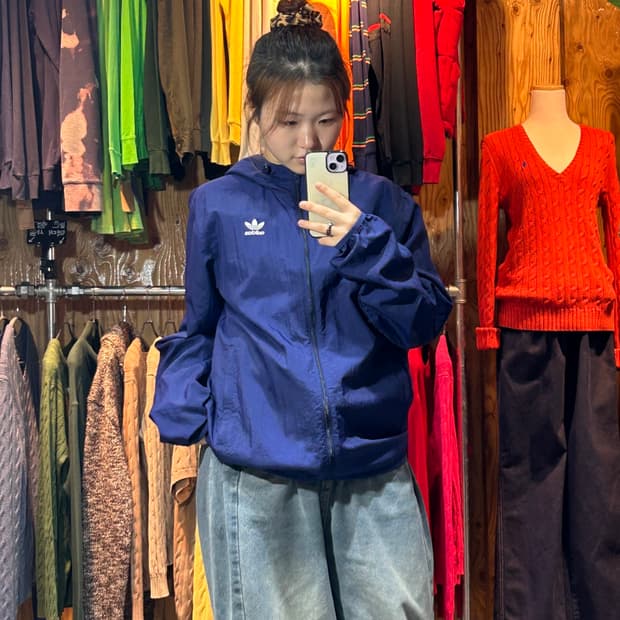 L 아디다스 파이어버드 퍼플 후드 바람막이