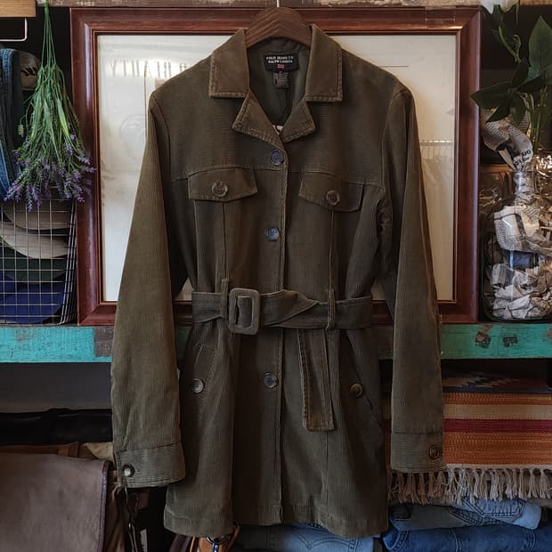 00년대 폴로 진스 여성용 벨티드 디테일 코듀로이 사파리 자켓 M