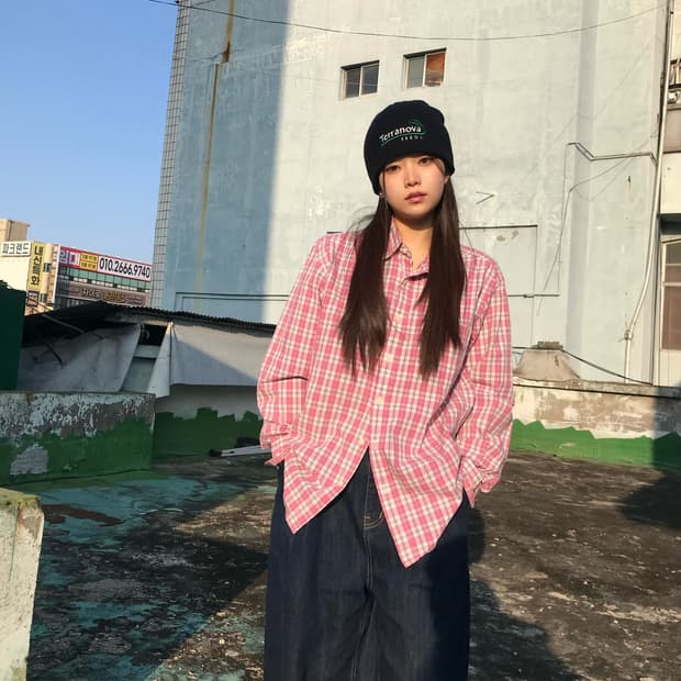 딸기우유 체크 셔츠