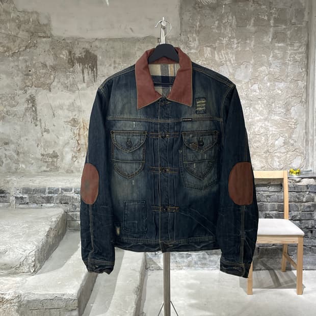 빈티지 그런지 엘보 패치 데님 자켓