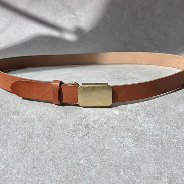 Oribell 미니멀 빈티지 골드 스틸 버클 이태리 베지터블 벨트