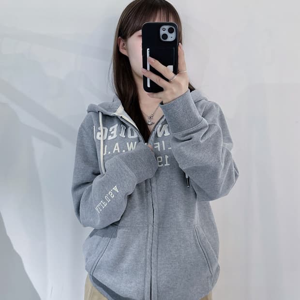 후아유 그레이 빅로고 후드집업