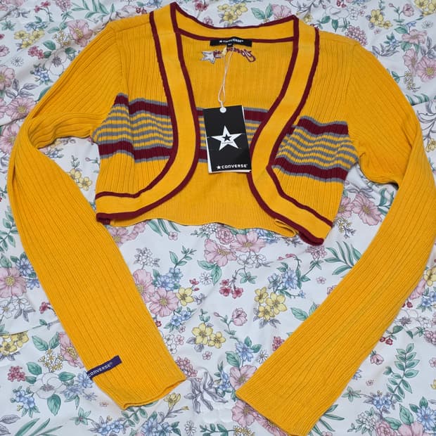 converse 컨버스 빈티지)y2k 스타 옐로우 크롭 니트 가디건