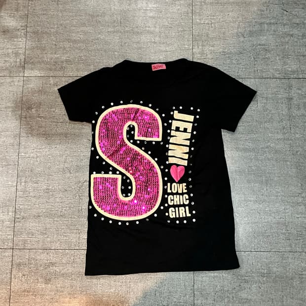 일본빈티지 Jenni 핀터깔y2k 대장 오리엔탈펑크 비즈 반팔티셔츠 검핑