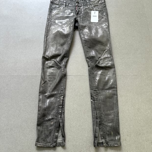 디스퀘어드 2000s 러스티 실버 왁스코팅 슬림진