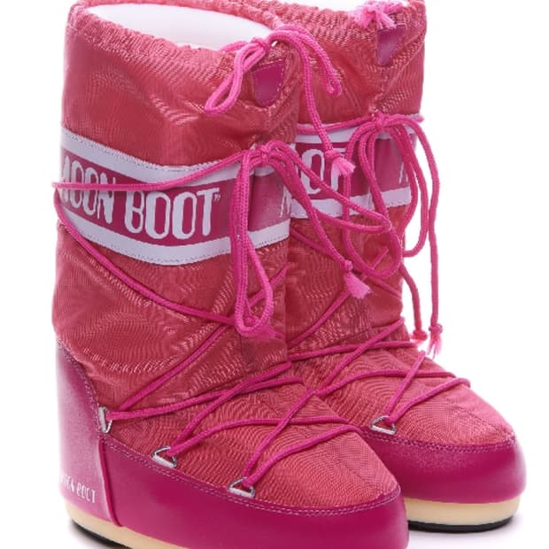 문부츠 아이콘 로고 하이 레이스업 부츠 핫핑크