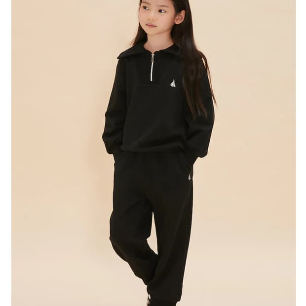 빈폴 키즈 여아용 하이넥 카라 하프집업 스웨트 셔츠 블랙 (140)