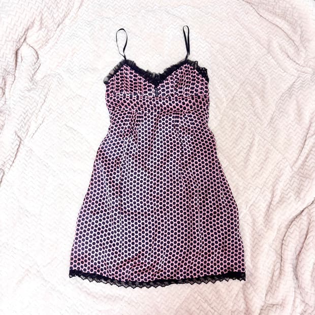 갸루 핑크 레이스 도트 원피스 땡땡이