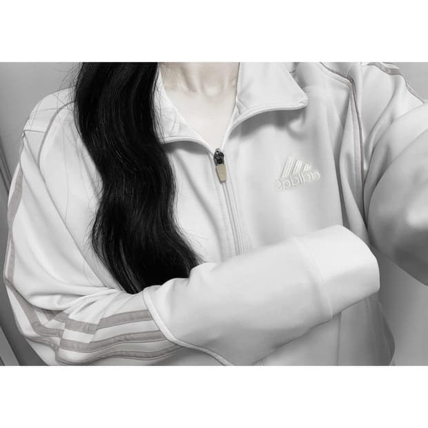 아디다스 화이트 실버 져지 집업 트랙탑