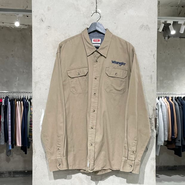 랭글러 라이트 브라운 트윈 포켓 컴포트 코튼 셔츠