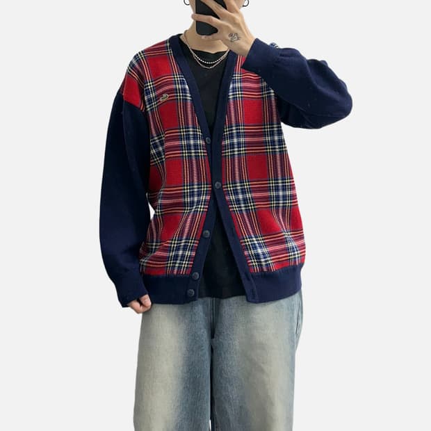 라코스테 서광 90s 체크 니트 가디건