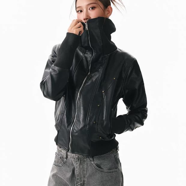 하이넥 레더 자켓