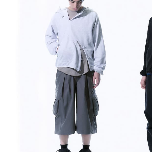 sansangear button hoodie white melange