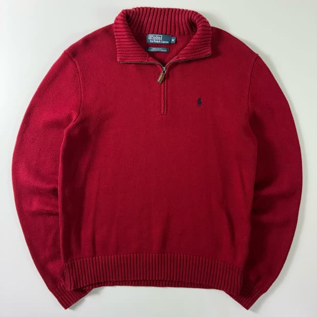 Polo  폴로 랄프로렌 자수 코튼 와인 반집업 니트 