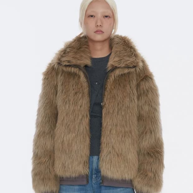 웰빙익스프레스 퍼자켓 S 카멜 3회착용미만 민트급