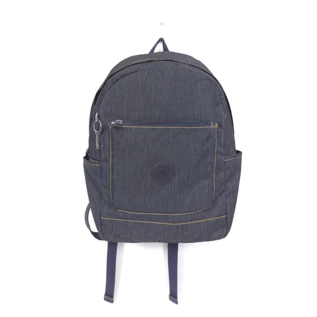 kipling 데님 텍스처 옐로우 스티치 나일론 백팩