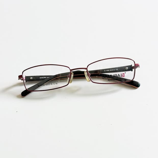 SAMURAI EYEWEAR 버건디 슬림 스퀘어 메탈 빈티지 안경