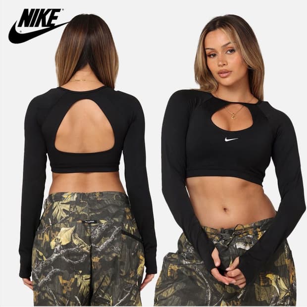 나이키 롱 슬리브 긴 소매 크롭탑 브라 브라탑 블랙 M FB4102 -0