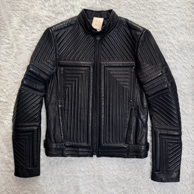 우영미 / WOOYOUNGMI] 아카이브 지오메트릭 퀼팅 램스킨 레더 자