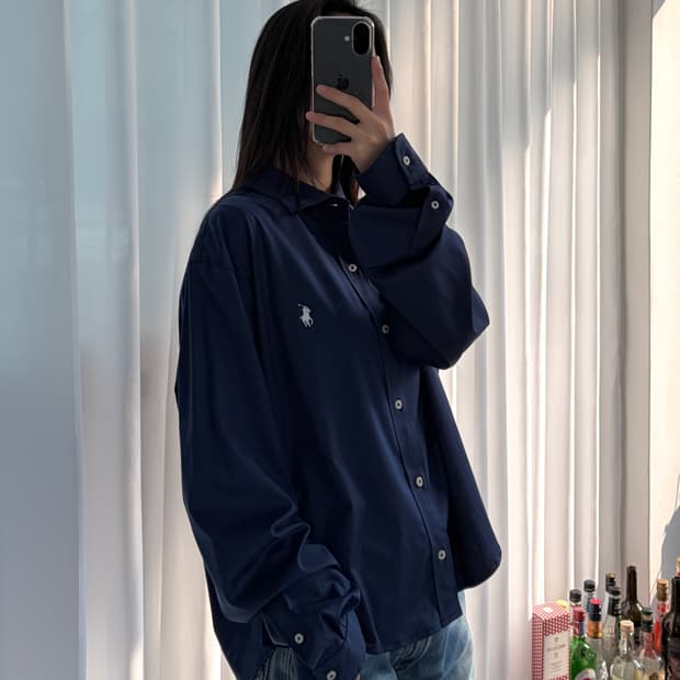 [XL](새상품)폴로 랄프로렌 크롭 니트 드레스 셔츠 navy