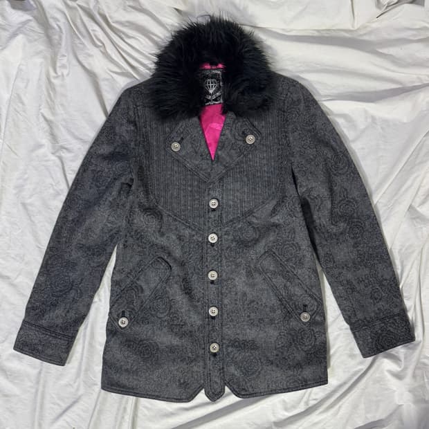 Algonquins 퍼 칼라 로즈 패턴 자켓 y2k 고딕 vkei