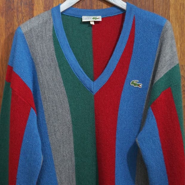 Lacoste 멀티컬러 스트라이프 V넥 니트