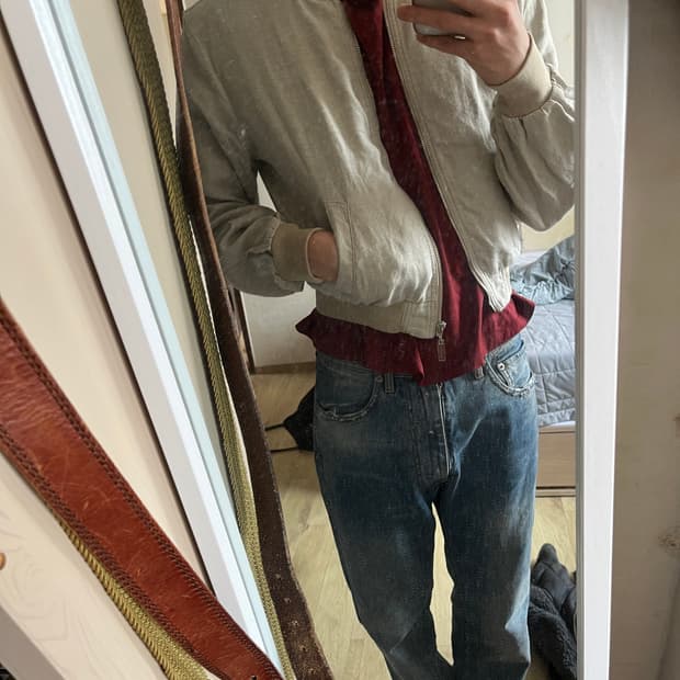 아르마니 진스 90s 린넨 봄버 블루종