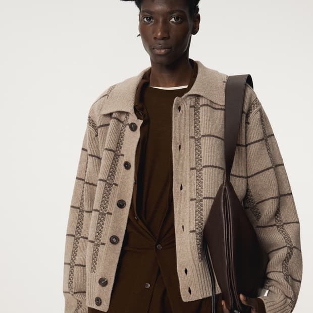 [XL] 렉토 스퀘어 자카드 카라 가디건 세피아 베이지