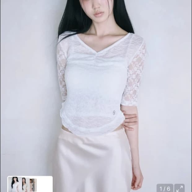1회착) 레이즈미야 사나 레이스 셔링 탑 화이트 s