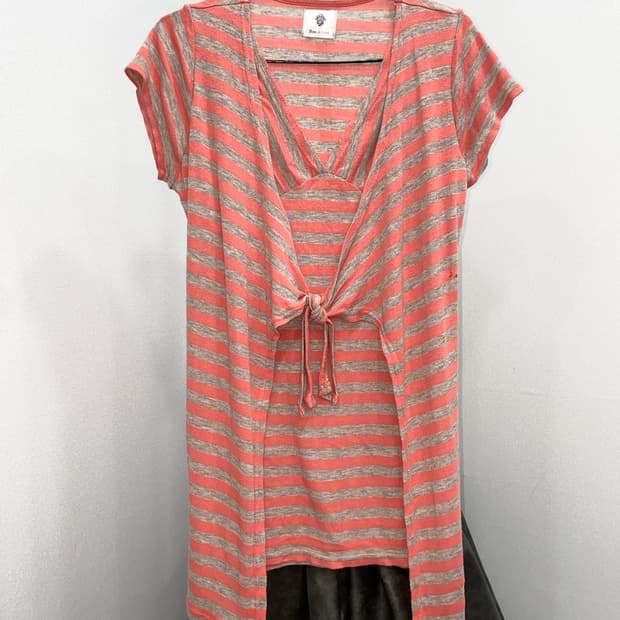 Front-Tie Fake Layered Striped Top