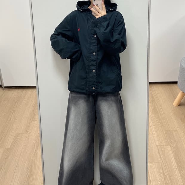 폴로 랄프로렌 레드 포니 블랙 투웨이 코튼 후드 자켓