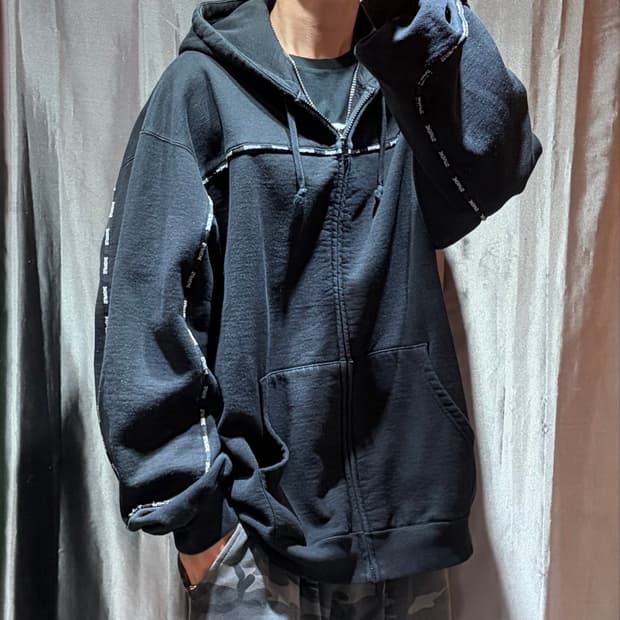 XXL 슈프림 파이핑 집업 후드 스웨트셔츠 블랙 25FW