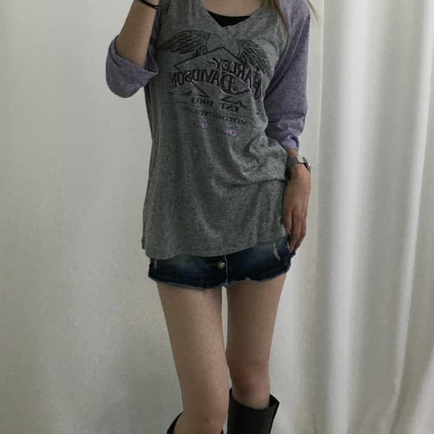 할리데이비슨 할리 라벤더 윙스 7부 바이커 티