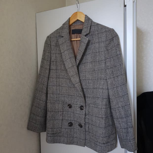 나무그림 체크 패턴 더블 브레스트 자켓