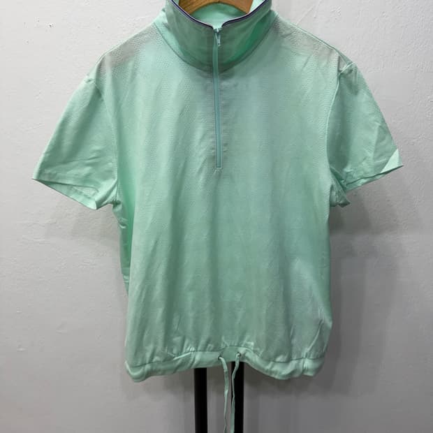 정품) 랑방 한섬 민트색 반집업 퍼프 기능성 반팔 40