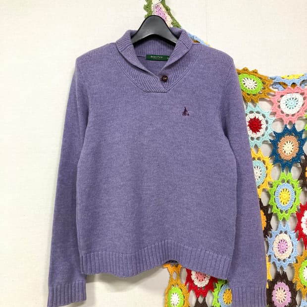 빈폴 여성 울 100% 슬림 딱붙핏 숄카라 니트 90 _ 연보라