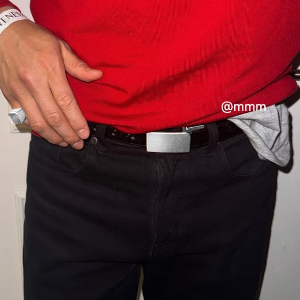 [Unisex] 스퀘어 실드 버클 가죽 벨트