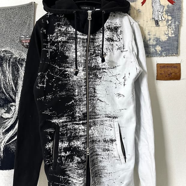 CIVARIZE 컨트래스트 디스트로이드 아트 롱 후드집업