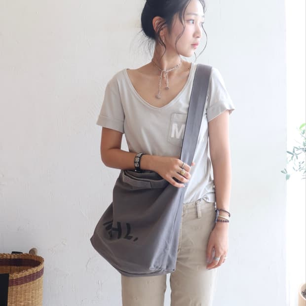 [Mhl] Grey Canvas Logo Bag