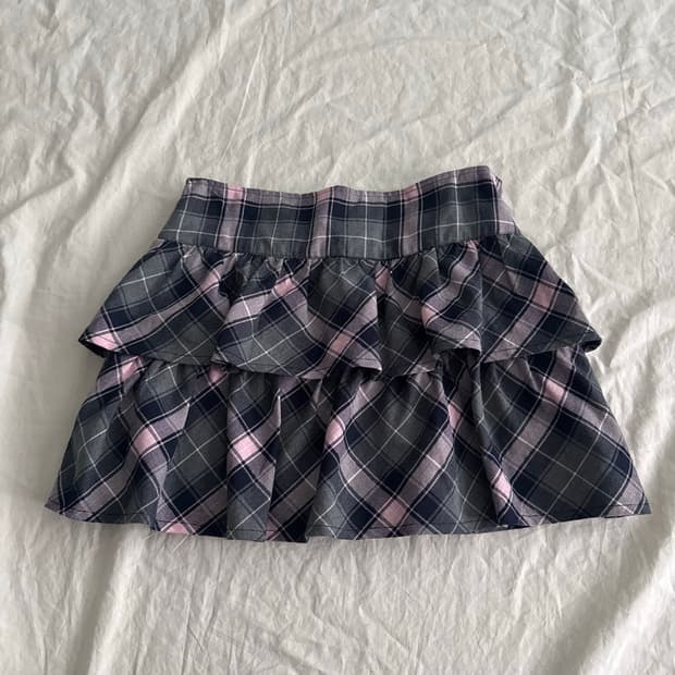 러블리 갸루 펑크 블랙 핑크 체크 캉캉 미니 스커트