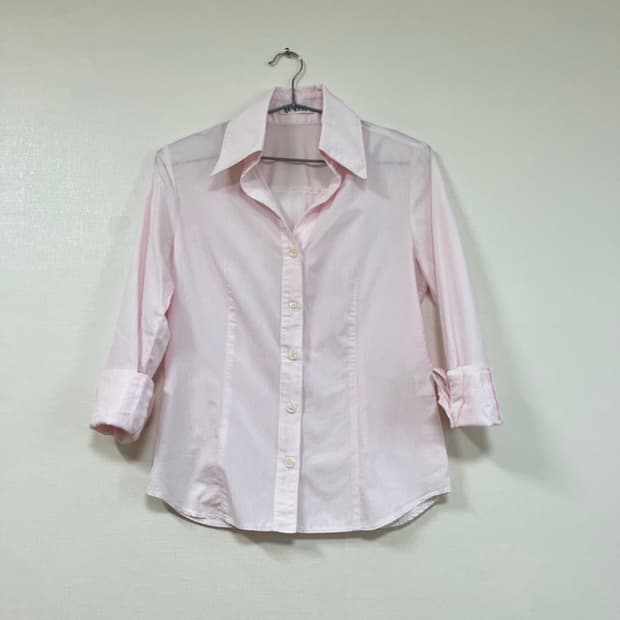 일본 빈티지 연핑크 스트라이프 셔츠