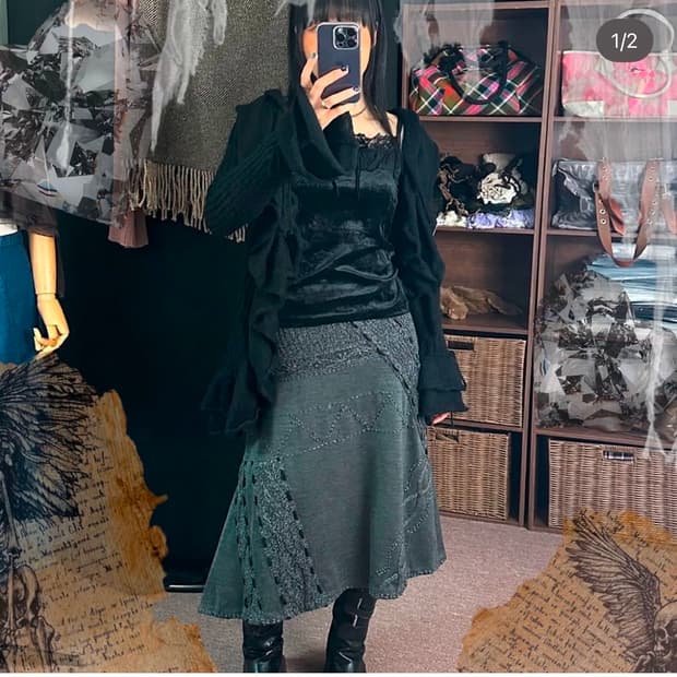 빈티지 니트 스커트 실버페어리 그레이 모리룩