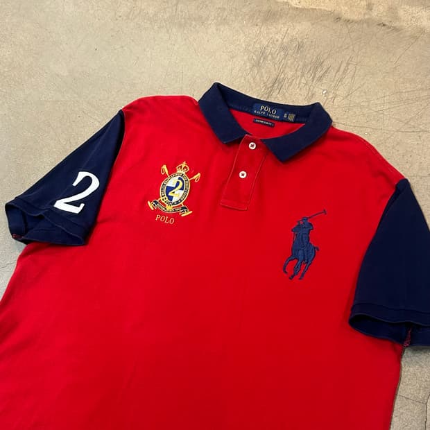 XL 폴로랄프로렌 커스텀 슬림핏 빅포니 레드 카라 반팔티