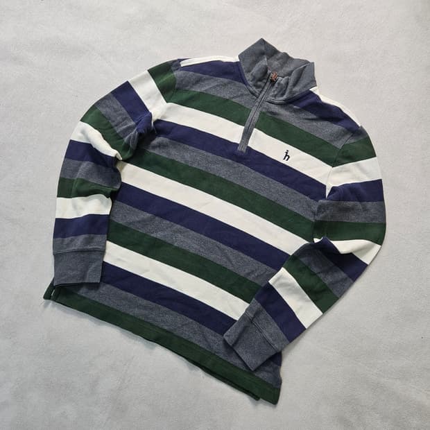 100 헤지스 스트라이프 하프 집업 니트 0327Y