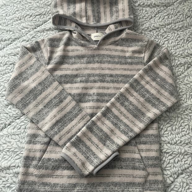 STRIPE SWEAT HOODED TOP ROSE