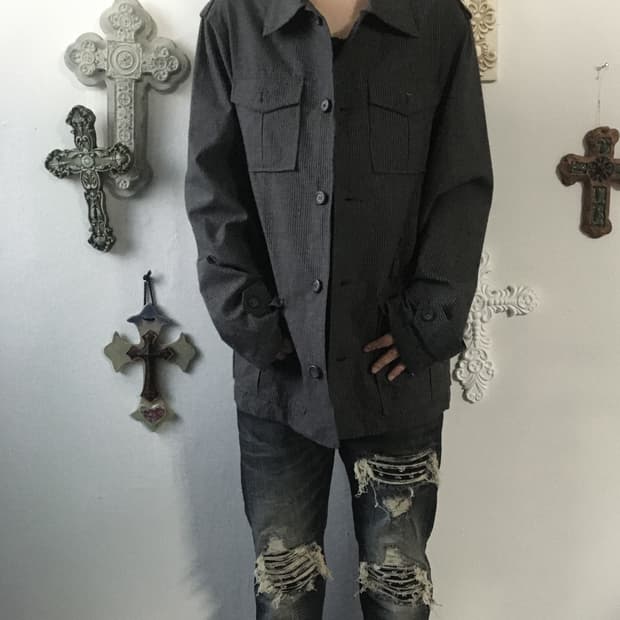 Belted stripe pattern jacket