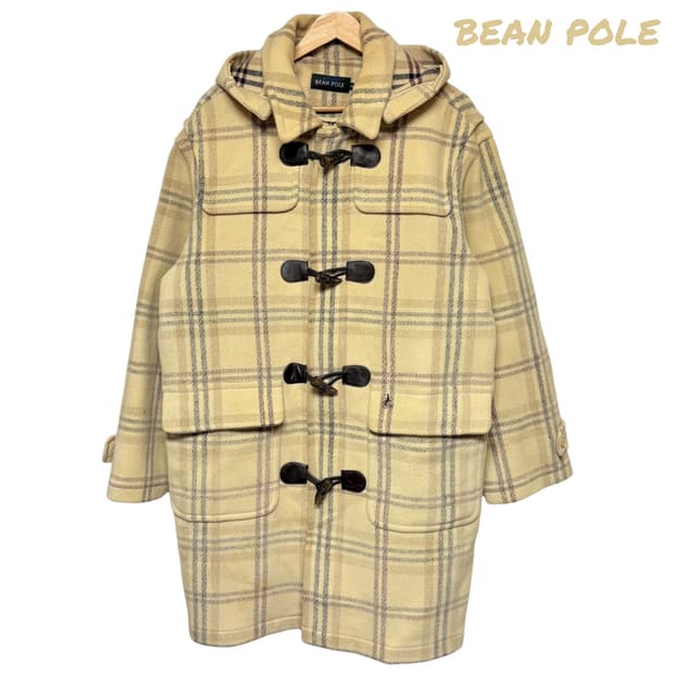 3724 빈폴 베이지 체크 떡볶이코트 더플코트