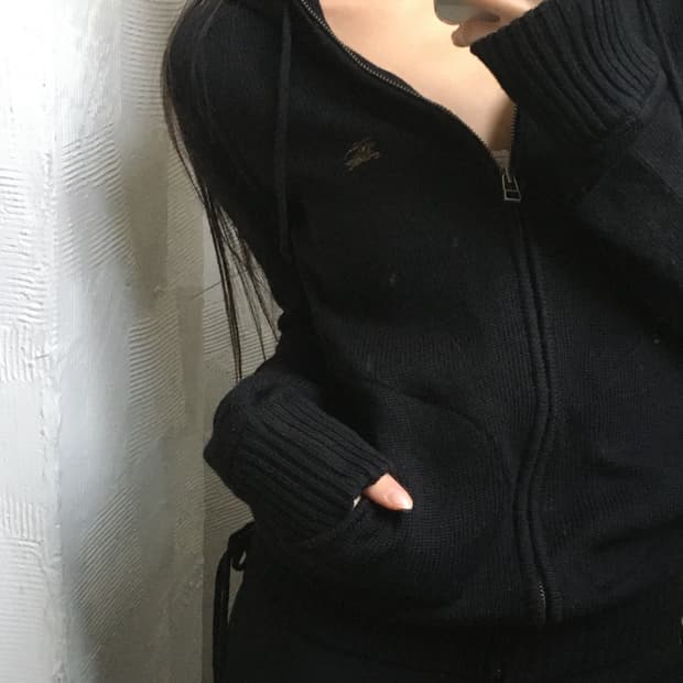 Burberry 버버리 블루라벨 블랙 울 후드집업